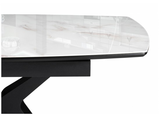 Стеклянный стол Вейл 140(180)х80 белый мрамор / черный в Каменске-Уральском