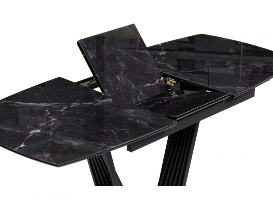 Стеклянный стол Вейл 140(180)х80 черный мрамор / черный в Каменске-Уральском