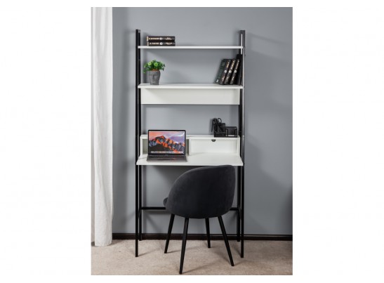 Письменный стол Минден с надстройкой 84х42,4х175 белое тиснение / черный в Каменске-Уральском