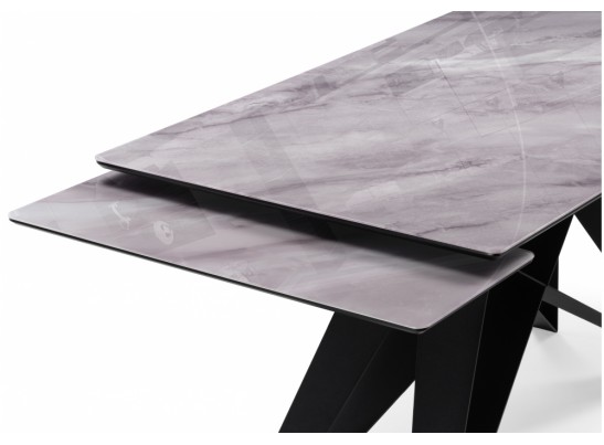 Стеклянный стол Блэкберн 140(200)х80х75 серый мрамор / черный в Каменске-Уральском