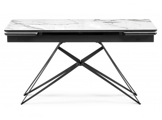 Стеклянный стол Блэкберн 160(220)х90 белый мрамор / черный в Каменске-Уральском
