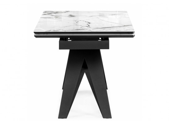 Стеклянный стол Блэкберн 160(220)х90 белый мрамор / черный в Каменске-Уральском