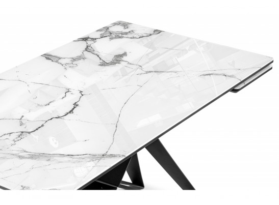 Стеклянный стол Блэкберн 160(220)х90 белый мрамор / черный в Каменске-Уральском