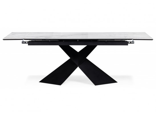 Стеклянный стол Хасселвуд 160(220)х90х77 белый мрамор / черный в Каменске-Уральском