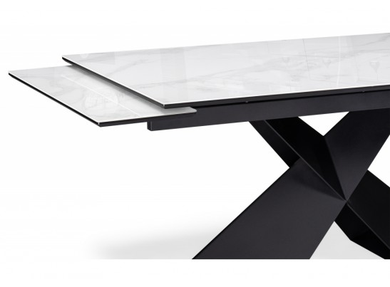 Стеклянный стол Хасселвуд 160(220)х90х77 белый мрамор / черный в Каменске-Уральском
