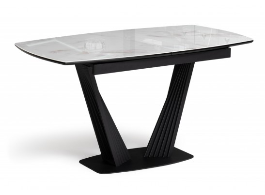 Стеклянный стол Риполь 140(180)х80 белый мрамор / черный в Каменске-Уральском