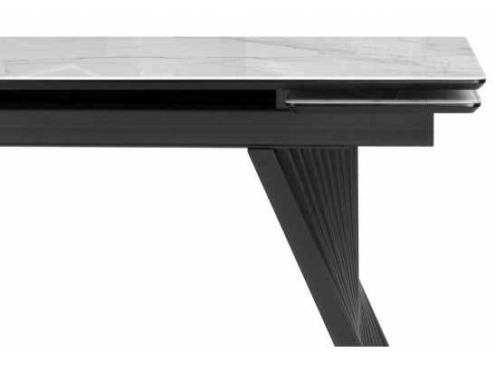 Стеклянный стол Вейв 140(200)х80 кристл белый мрамор / черный