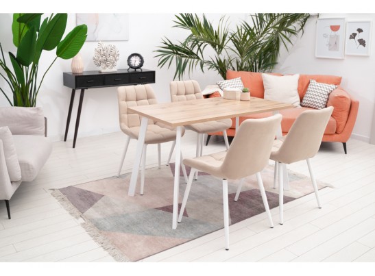 Стол Тринити Лофт 140х80х75 25 мм дуб делано светлый / белый матовый в Каменске-Уральском