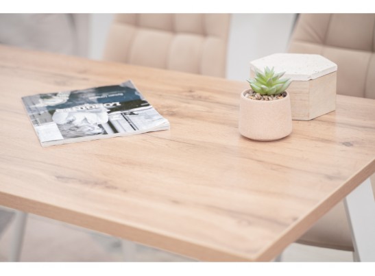 Стол Тринити Лофт 140х80х75 25 мм дуб делано светлый / белый матовый в Каменске-Уральском