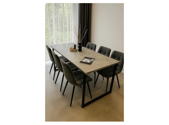 Деревянный стол Лиман 117 (157) x 77 бетон светлый / черный матовый в Каменске-Уральском