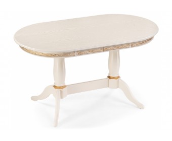 Деревянный стол Джил 140(180)х80х78 слоновая кость с золотой патиной