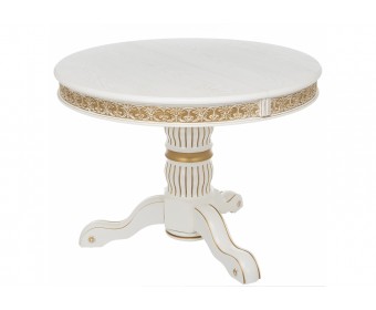 Деревянный стол Лорд 110(160)х110х79 молочный с золотой патиной