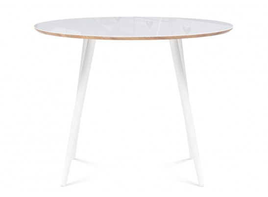 Стеклянный стол Абилин 100х76 ультра белое стекло / дуб вотан / белый матовый в Каменске-Уральском