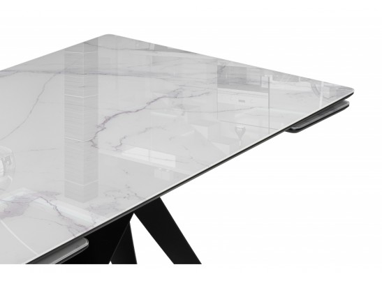 Стеклянный стол Блэкберн 140(200)х80х75 белый мрамор кристл / черный в Каменске-Уральском
