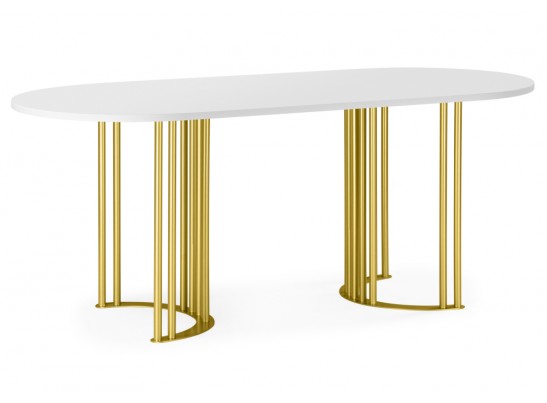 Деревянный стол Хьюго О 180 х 90 белая шагрень пленка / золотые ноги