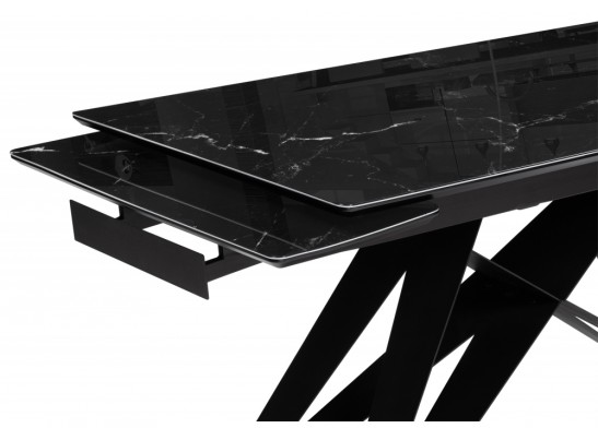 Стеклянный стол Блэкберн 160(220)х90 черный мрамор / черный в Каменске-Уральском