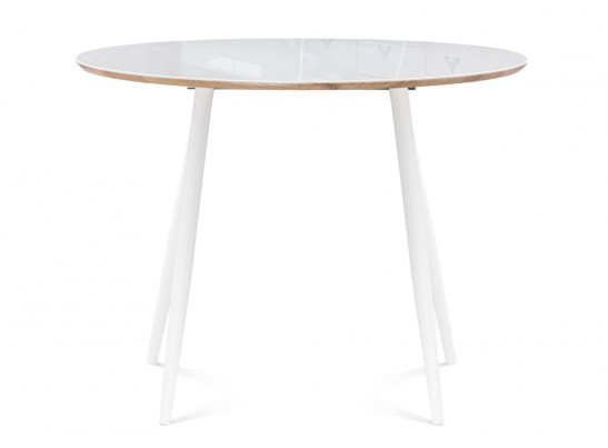 Стеклянный стол Абилин 100(140)х100х76 ультра белое стекло / дуб вотан / белый матовый в Каменске-Уральском