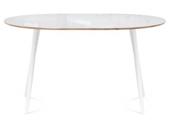 Стеклянный стол Абилин 100(140)х100х76 ультра белое стекло / дуб вотан / белый матовый в Каменске-Уральском