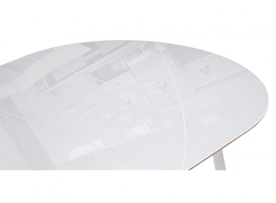 Стеклянный стол Абилин 100(140)х100х76 ультра белое стекло / дуб вотан / белый матовый в Каменске-Уральском