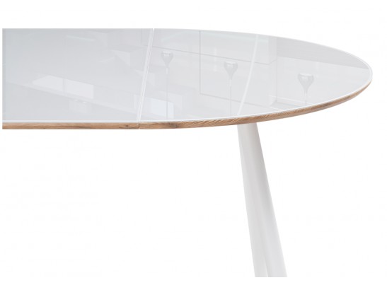 Стеклянный стол Абилин 100(140)х100х76 ультра белое стекло / дуб вотан / белый матовый в Каменске-Уральском