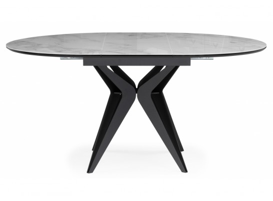 Стеклянный стол Рикла 120(160) белый мрамор / черный в Каменске-Уральском