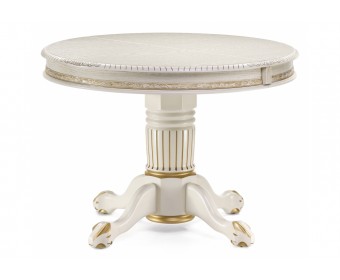 Деревянный стол Альфред 110(160)х110х80 слоновая кость с золотой патиной