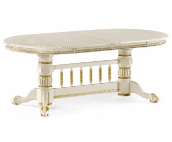 Деревянный стол Кантри 200(280)х107х79 слоновая кость / патина золото