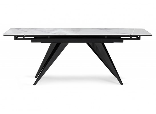 Стеклянный стол Дарвин 140(200)х80 белый мрамор / черный в Каменске-Уральском