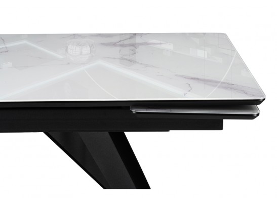 Стеклянный стол Дарвин 140(200)х80 белый мрамор / черный в Каменске-Уральском