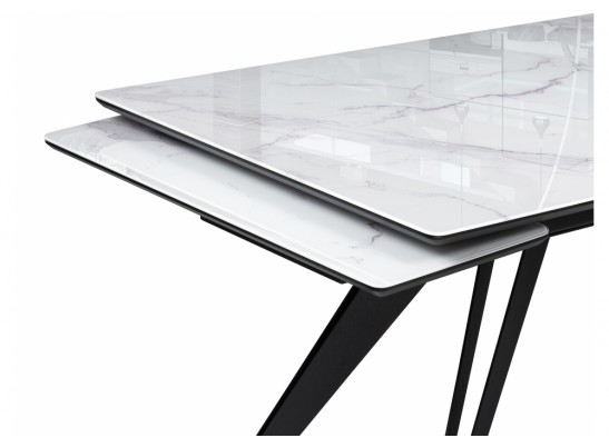 Стеклянный стол Дарвин 140(200)х80 белый мрамор / черный в Каменске-Уральском
