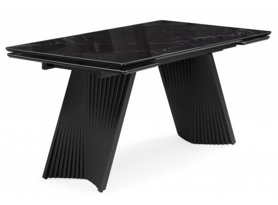 Стеклянный стол Вейв 140(200)х80 черный мрамор / черный в Каменске-Уральском