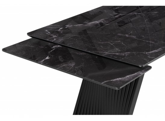Стеклянный стол Вейв 140(200)х80 черный мрамор / черный в Каменске-Уральском