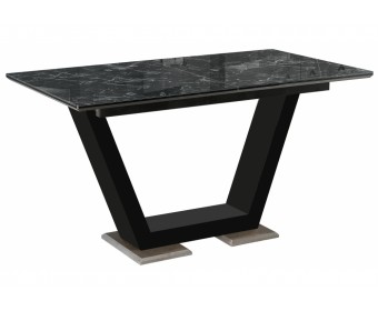 Стол на тумбе Иматра 140(180)х80х76 черный мрамор / черная шагрень / камень