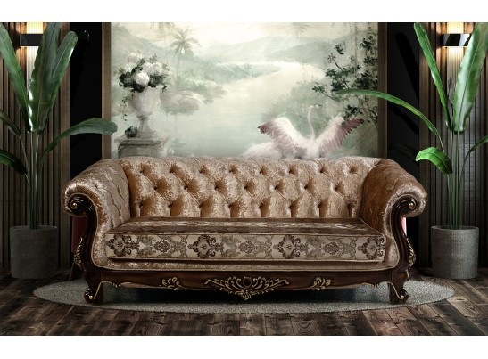 Диван раскладной трехместный Ассоль, орех (ткань беж)