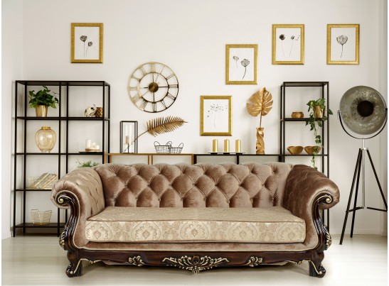 Диван раскладной трехместный Ассоль, орех (ткань золото)