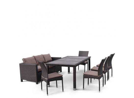 Комплект плетеной мебели T347/S65A/Y380A-W53 Brown (8+1) в Каменске-Уральском