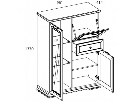 SEVILLA, Шкаф с витриной 1V2D1S. Цвет БЕЛЫЙ
