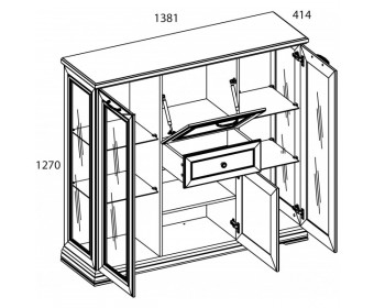 SEVILLA, Шкаф с витриной 2V2D1S. Цвет БЕЛЫЙ