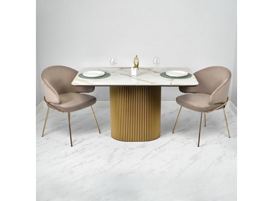 Стол Festa 140x85x77см, керамогранит Calacatte gold (глянец), золото