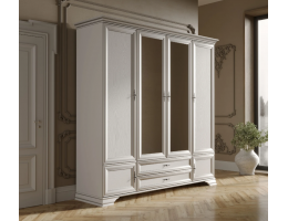 Шкаф четырехдверный с зеркалом KENTAKI белый
