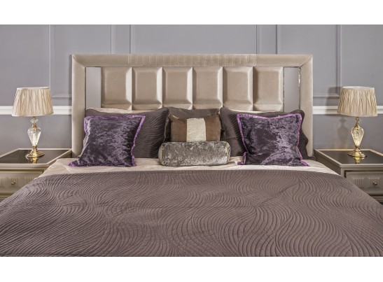 Кровать 1600 с мягким изголовьем ЗАМИРА, бежевый в Каменске-Уральском