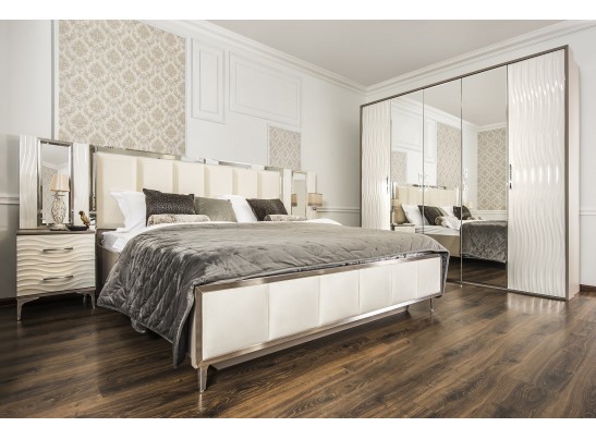 Спальня "Gravita" 5-и ств. шкаф с зеркалами, Белый глянец в Каменске-Уральском