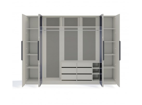 Шкаф Стелла 6-створчатый с зеркалом светло серый камень