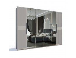 Шкаф Стелла 6-створчатый с зеркалом светло серый камень