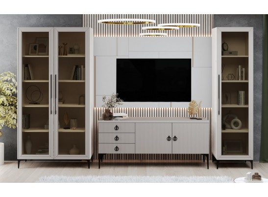 Гостиная Стелла 1+тв+2 светло серый камень