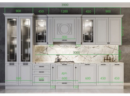 Кухня Лондон 52 (3,9 м) серый шелк