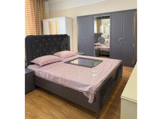 Спальня "Элит" (6х ств. кровать 1,8,дсп настил) крем/графит в Каменске-Уральском