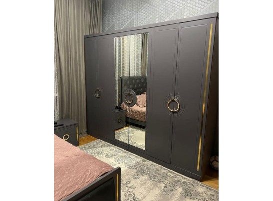 Спальня "Элит" (6х ств. кровать 1,8,дсп настил) крем/графит в Каменске-Уральском