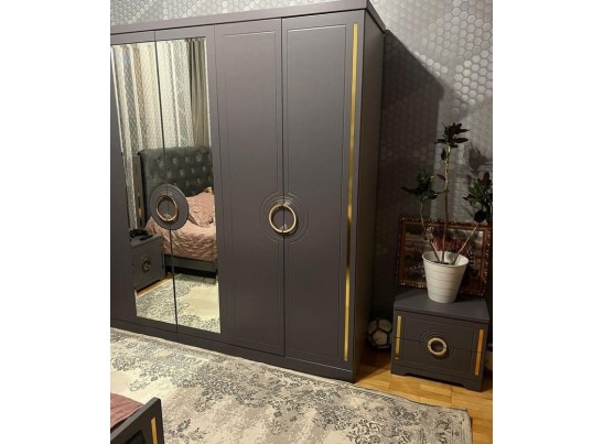 Спальня "Элит" (6х ств. кровать 1,8,дсп настил) крем/графит в Каменске-Уральском