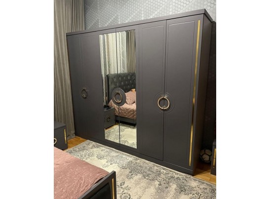 Спальня "Элит" (6х ств. кровать 1,8,дсп настил) крем/графит в Каменске-Уральском